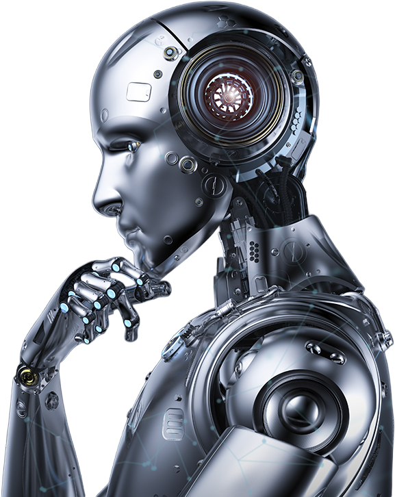 Robot Guru con textos alrededor